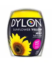 Dylon maskin tekstilfarve 05 Sunflower Yellow med salt. Pakke med 350 gram.